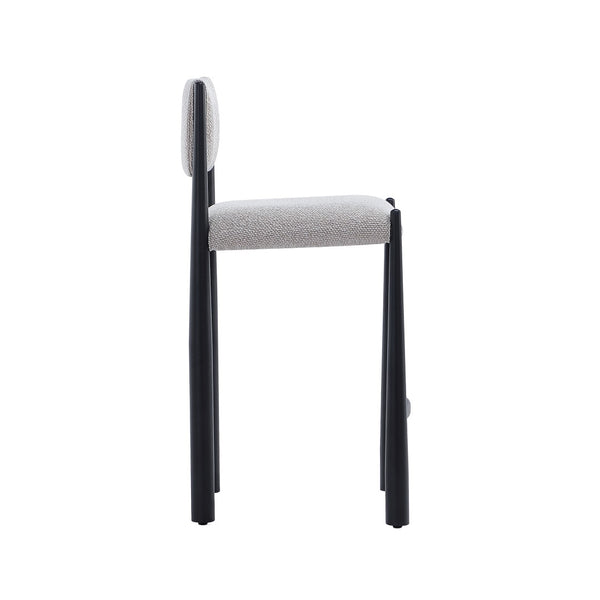 English Elm Counter Stool with Boucle Upholstery Padded Back and Tapered Metal Legs for Kitchen Islands Champagne B365P504246