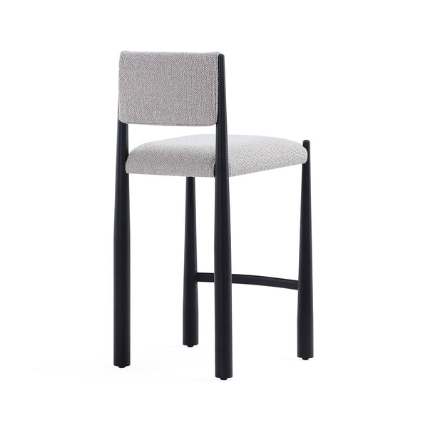 English Elm Counter Stool with Boucle Upholstery Padded Back and Tapered Metal Legs for Kitchen Islands Champagne B365P504246