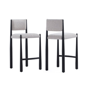 English Elm Counter Stool with Boucle Upholstery Padded Back and Tapered Metal Legs for Kitchen Islands Champagne B365P504246