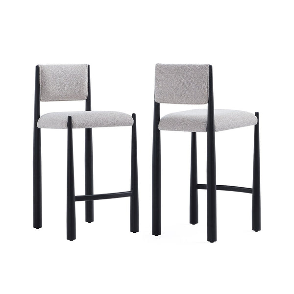 English Elm Counter Stool with Boucle Upholstery Padded Back and Tapered Metal Legs for Kitchen Islands Champagne B365P504246
