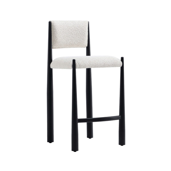 English Elm Counter Stool with Boucle Upholstery Padded Back and Tapered Metal Legs for Kitchen Islands Cream B365P504247