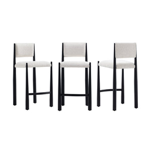 English Elm Counter Stool with Boucle Upholstery Padded Back and Tapered Metal Legs for Kitchen Islands Cream B365P504247
