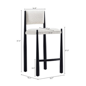 English Elm Counter Stool with Boucle Upholstery Padded Back and Tapered Metal Legs for Kitchen Islands Cream B365P504247