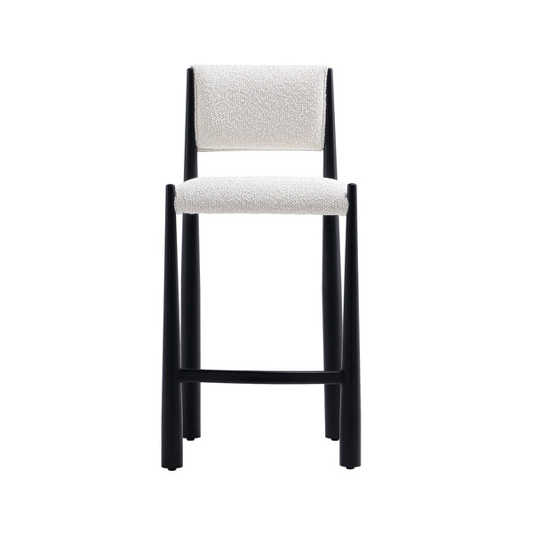 English Elm Counter Stool with Boucle Upholstery Padded Back and Tapered Metal Legs for Kitchen Islands Cream B365P504247