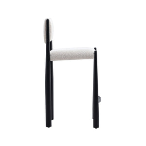 English Elm Counter Stool with Boucle Upholstery Padded Back and Tapered Metal Legs for Kitchen Islands Cream B365P504247