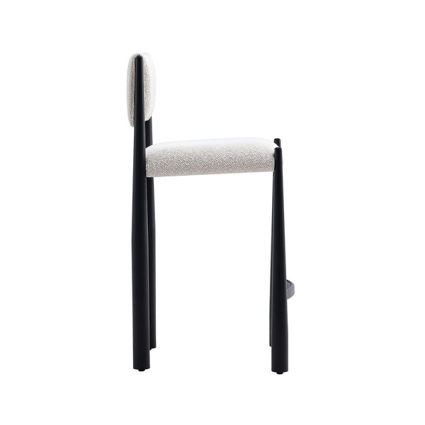 English Elm Counter Stool with Boucle Upholstery Padded Back and Tapered Metal Legs for Kitchen Islands Cream B365P504247