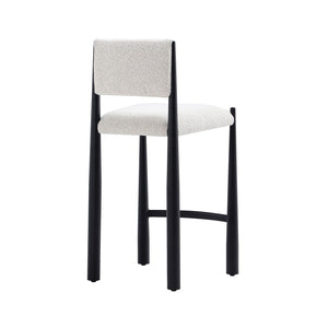 English Elm Counter Stool with Boucle Upholstery Padded Back and Tapered Metal Legs for Kitchen Islands Cream B365P504247