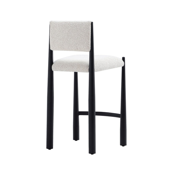 English Elm Counter Stool with Boucle Upholstery Padded Back and Tapered Metal Legs for Kitchen Islands Cream B365P504247