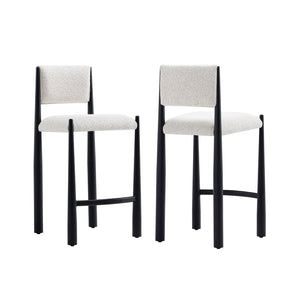 English Elm Counter Stool with Boucle Upholstery Padded Back and Tapered Metal Legs for Kitchen Islands Cream B365P504247