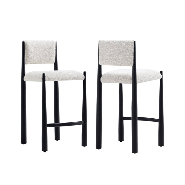 English Elm Counter Stool with Boucle Upholstery Padded Back and Tapered Metal Legs for Kitchen Islands Cream B365P504247