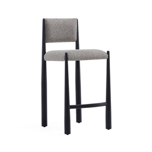 English Elm Counter Stool with Boucle Upholstery Padded Back and Tapered Metal Legs for Kitchen Islands Mushroom B365P504248