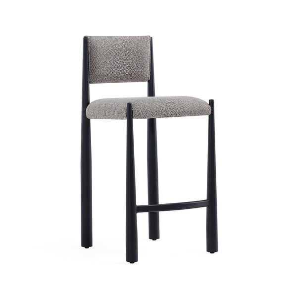English Elm Counter Stool with Boucle Upholstery Padded Back and Tapered Metal Legs for Kitchen Islands Mushroom B365P504248