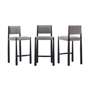 English Elm Counter Stool with Boucle Upholstery Padded Back and Tapered Metal Legs for Kitchen Islands Mushroom B365P504248