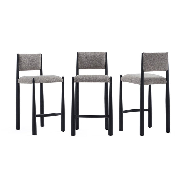 English Elm Counter Stool with Boucle Upholstery Padded Back and Tapered Metal Legs for Kitchen Islands Mushroom B365P504248