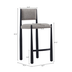 English Elm Counter Stool with Boucle Upholstery Padded Back and Tapered Metal Legs for Kitchen Islands Mushroom B365P504248