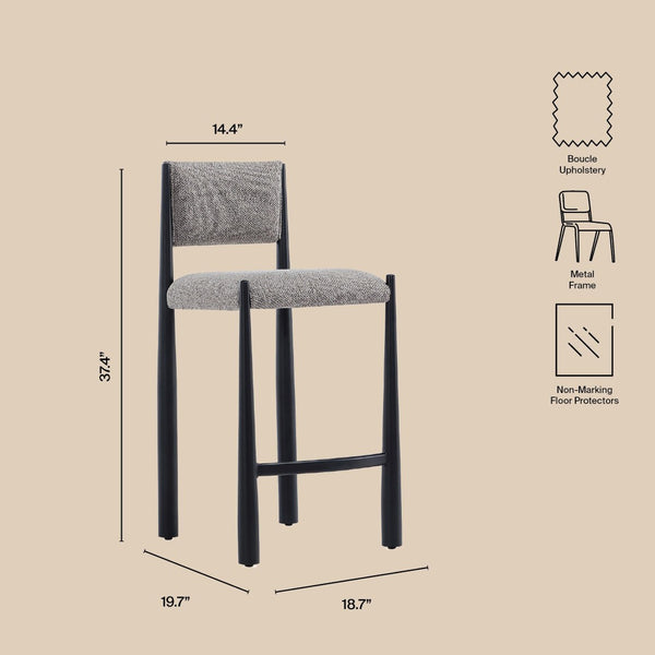 English Elm Counter Stool with Boucle Upholstery Padded Back and Tapered Metal Legs for Kitchen Islands Mushroom B365P504248