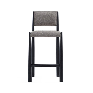 English Elm Counter Stool with Boucle Upholstery Padded Back and Tapered Metal Legs for Kitchen Islands Mushroom B365P504248