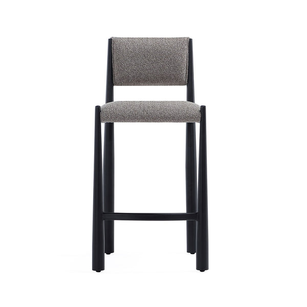 English Elm Counter Stool with Boucle Upholstery Padded Back and Tapered Metal Legs for Kitchen Islands Mushroom B365P504248
