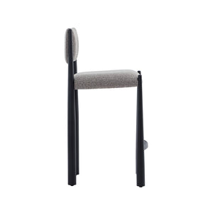 English Elm Counter Stool with Boucle Upholstery Padded Back and Tapered Metal Legs for Kitchen Islands Mushroom B365P504248