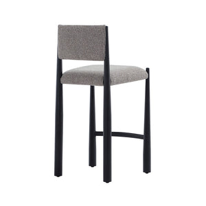 English Elm Counter Stool with Boucle Upholstery Padded Back and Tapered Metal Legs for Kitchen Islands Mushroom B365P504248