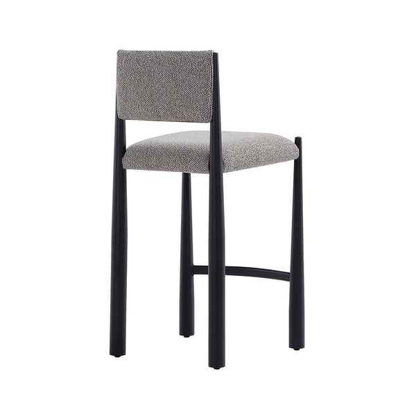 English Elm Counter Stool with Boucle Upholstery Padded Back and Tapered Metal Legs for Kitchen Islands Mushroom B365P504248