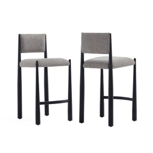 English Elm Counter Stool with Boucle Upholstery Padded Back and Tapered Metal Legs for Kitchen Islands Mushroom B365P504248