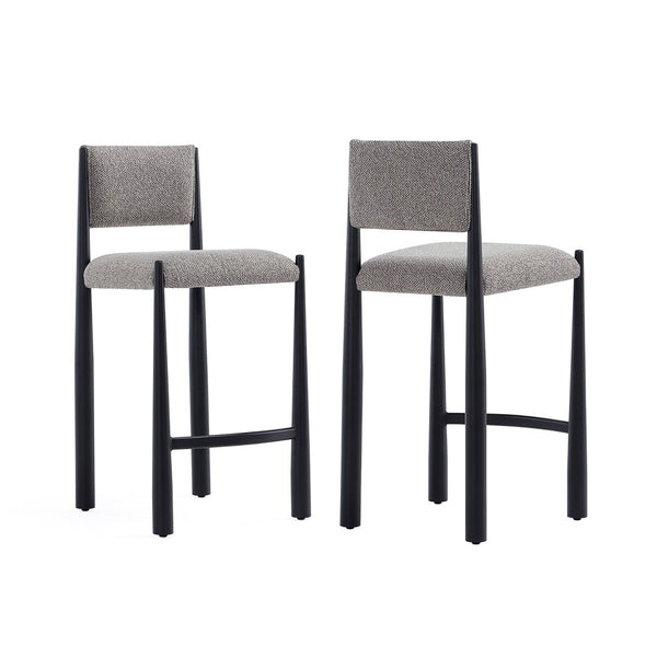 English Elm Counter Stool with Boucle Upholstery Padded Back and Tapered Metal Legs for Kitchen Islands Mushroom B365P504248