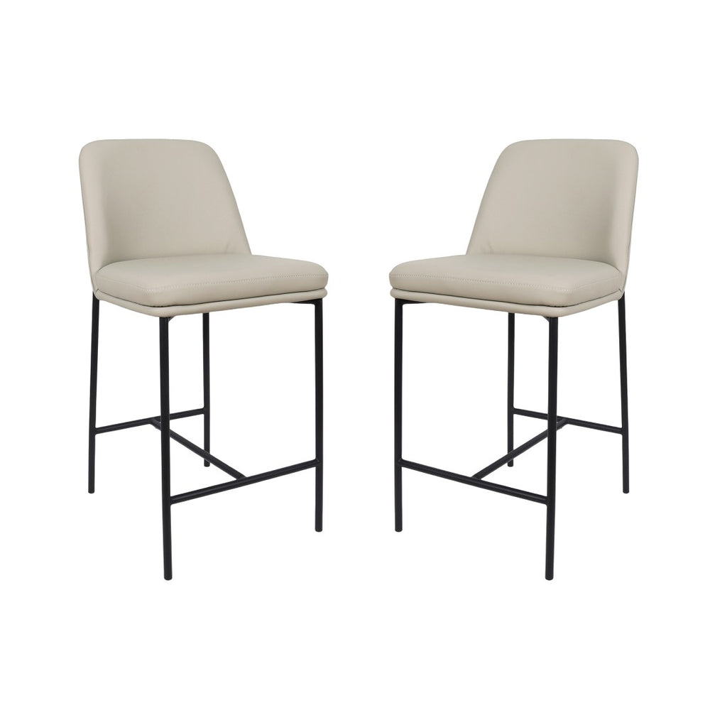 English Elm Counter Stools Set of 2 Leatherette Upholstered Curved Back Matte Steel Kitchen Pair Stone Gray B365P504249