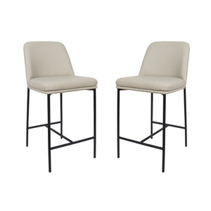 English Elm Counter Stools Set of 2 Leatherette Upholstered Curved Back Matte Steel Kitchen Pair Stone Gray B365P504249