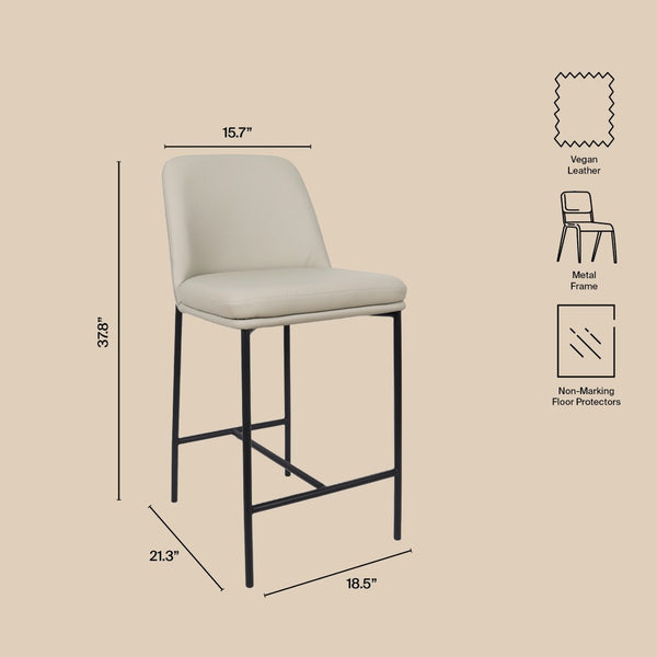 English Elm Counter Stools Set of 2 Leatherette Upholstered Curved Back Matte Steel Kitchen Pair Stone Gray B365P504249