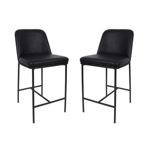 English Elm Counter Stools Set of 2 Leatherette Upholstered Curved Back Matte Steel Kitchen Pair Black B365P504250