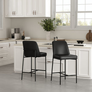 English Elm Counter Stools Set of 2 Leatherette Upholstered Curved Back Matte Steel Kitchen Pair Black B365P504250