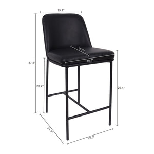 English Elm Counter Stools Set of 2 Leatherette Upholstered Curved Back Matte Steel Kitchen Pair Black B365P504250