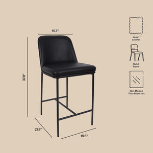 English Elm Counter Stools Set of 2 Leatherette Upholstered Curved Back Matte Steel Kitchen Pair Black B365P504250