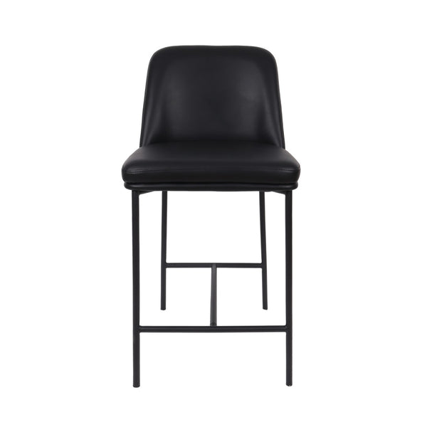 English Elm Counter Stools Set of 2 Leatherette Upholstered Curved Back Matte Steel Kitchen Pair Black B365P504250