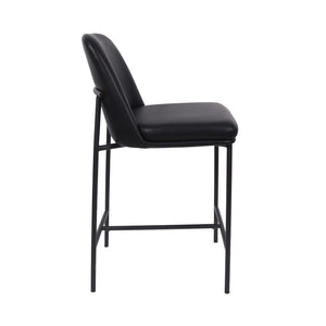 English Elm Counter Stools Set of 2 Leatherette Upholstered Curved Back Matte Steel Kitchen Pair Black B365P504250