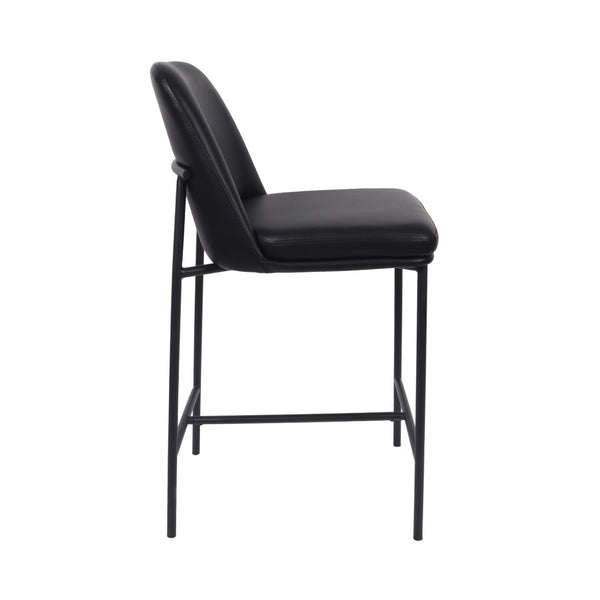 English Elm Counter Stools Set of 2 Leatherette Upholstered Curved Back Matte Steel Kitchen Pair Black B365P504250