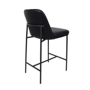 English Elm Counter Stools Set of 2 Leatherette Upholstered Curved Back Matte Steel Kitchen Pair Black B365P504250