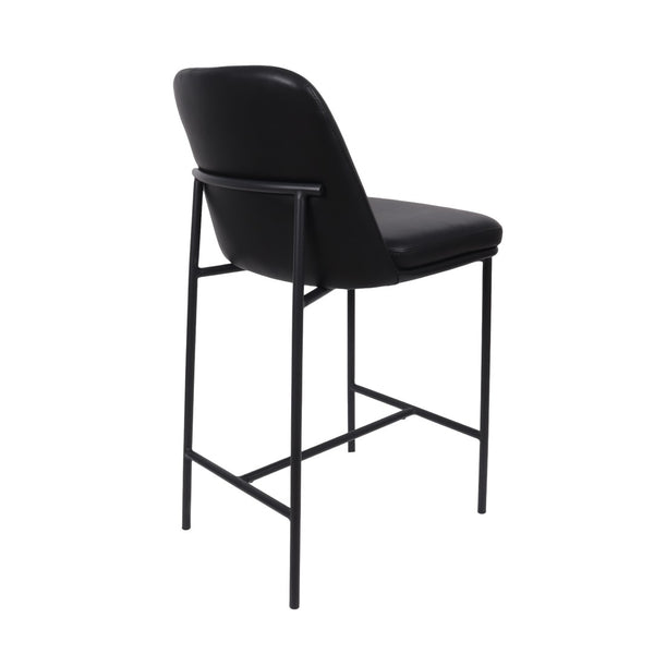 English Elm Counter Stools Set of 2 Leatherette Upholstered Curved Back Matte Steel Kitchen Pair Black B365P504250