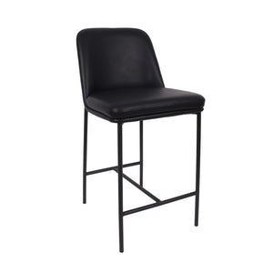 English Elm Counter Stools Set of 2 Leatherette Upholstered Curved Back Matte Steel Kitchen Pair Black B365P504250