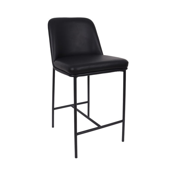 English Elm Counter Stools Set of 2 Leatherette Upholstered Curved Back Matte Steel Kitchen Pair Black B365P504250