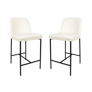 English Elm Counter Stools Set of 2 Leatherette Upholstered Curved Back Matte Steel Kitchen Pair Ivory B365P504251