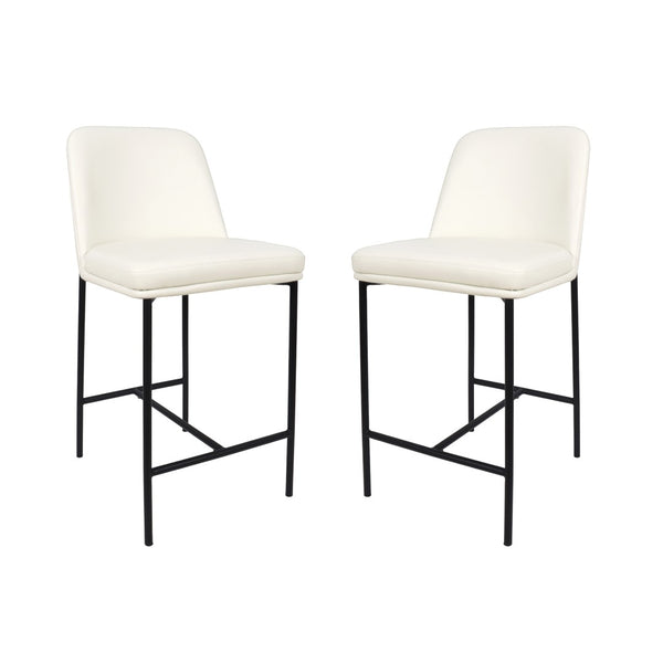 English Elm Counter Stools Set of 2 Leatherette Upholstered Curved Back Matte Steel Kitchen Pair Ivory B365P504251
