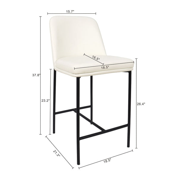 English Elm Counter Stools Set of 2 Leatherette Upholstered Curved Back Matte Steel Kitchen Pair Ivory B365P504251