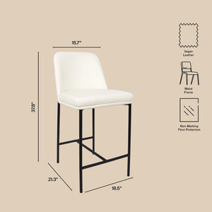 English Elm Counter Stools Set of 2 Leatherette Upholstered Curved Back Matte Steel Kitchen Pair Ivory B365P504251