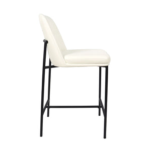 English Elm Counter Stools Set of 2 Leatherette Upholstered Curved Back Matte Steel Kitchen Pair Ivory B365P504251