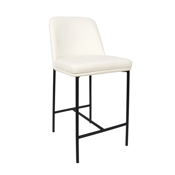 English Elm Counter Stools Set of 2 Leatherette Upholstered Curved Back Matte Steel Kitchen Pair Ivory B365P504251