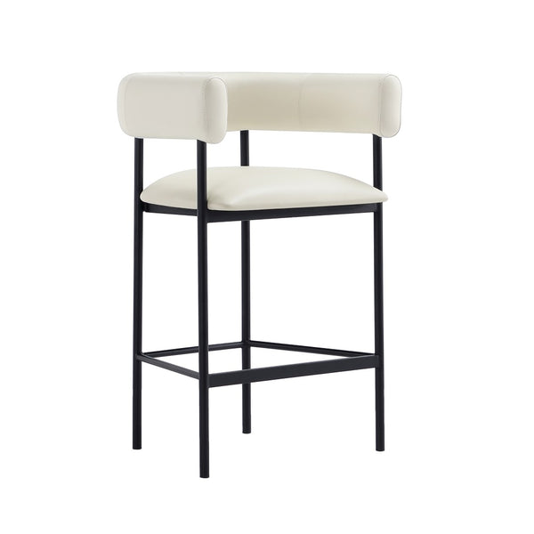 English Elm Counter Stool with Wraparound Vegan Leather Seat for Kitchen Island or Bar Ivory B365P504252