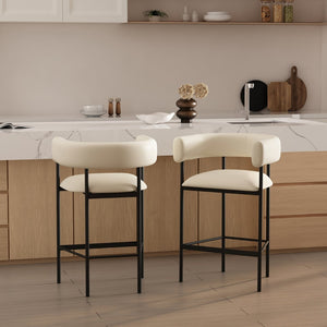 English Elm Counter Stool with Wraparound Vegan Leather Seat for Kitchen Island or Bar Ivory B365P504252