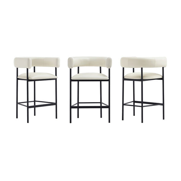 English Elm Counter Stool with Wraparound Vegan Leather Seat for Kitchen Island or Bar Ivory B365P504252